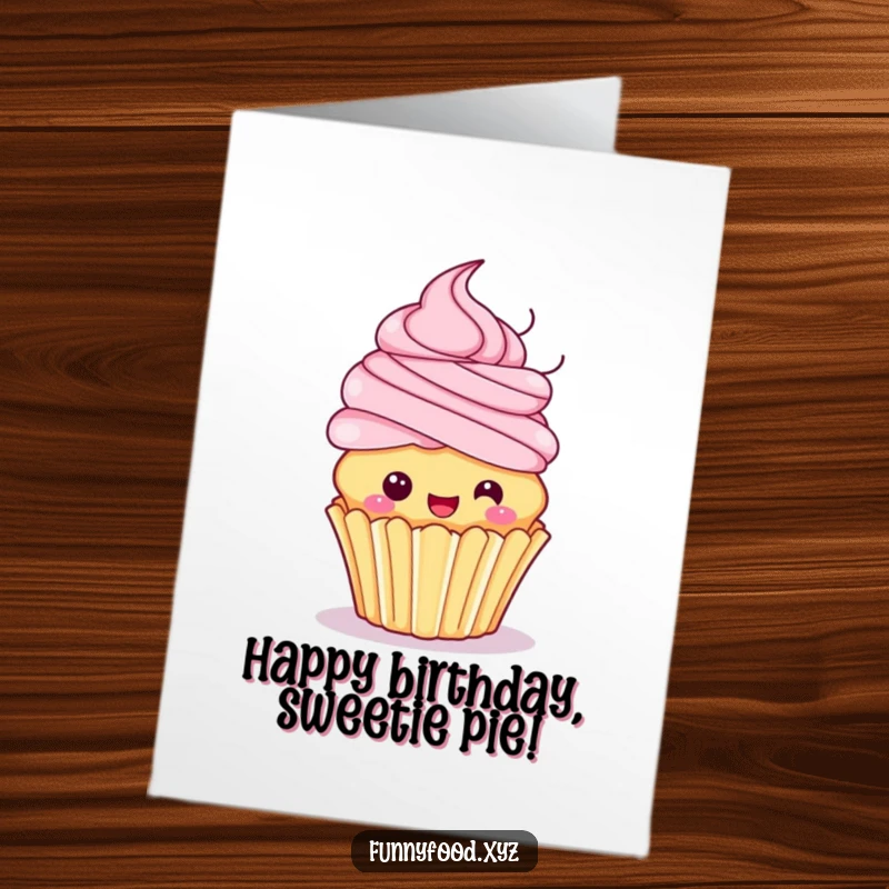 Funny Free Printable Birthday Card: A playful cupcake with frosting hair spins with pure birthday joy.
