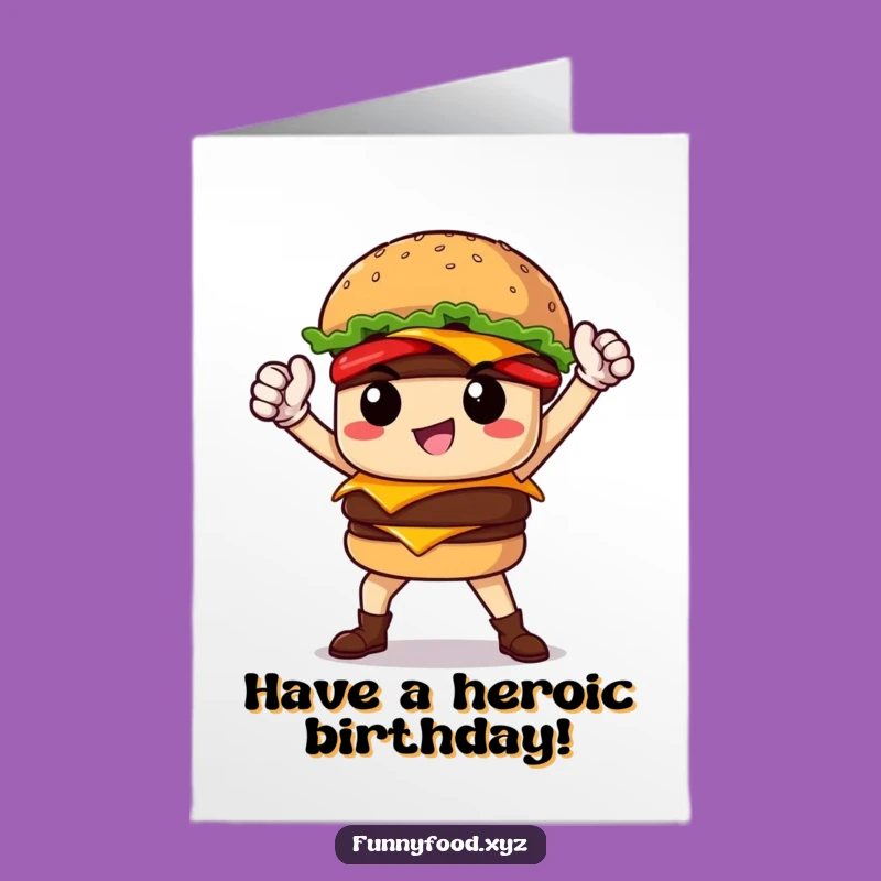 Free Printable Funny Birthday Card: Hero Burger Pose Downloadable Gift