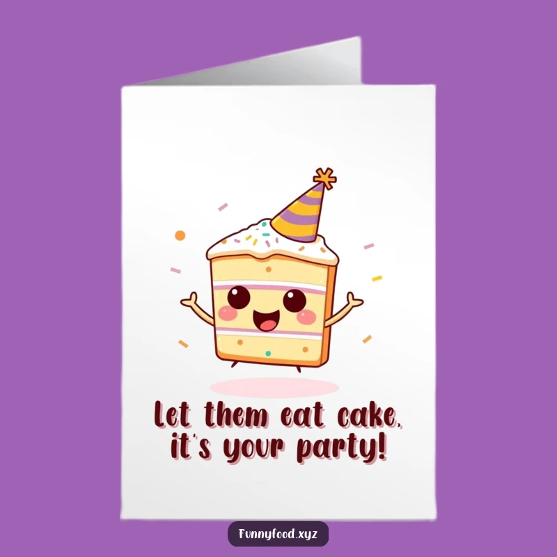 Free Printable Birthday Card: Bouncing Cake Party Hat Funny Downloadable Gift