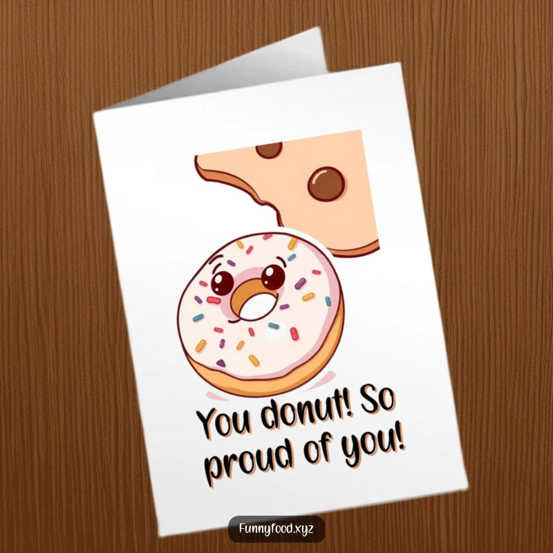 Funny Free Printable Congrats Card: A curious doughnut with sprinkles looks up at a cookie, a charming downloadable greeting.