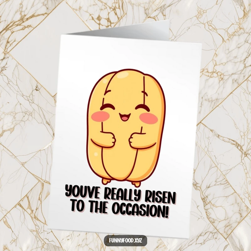 Free Printable Congratulations Card showing a happy hot dog bun offering a warm, comforting hug for any achievement.