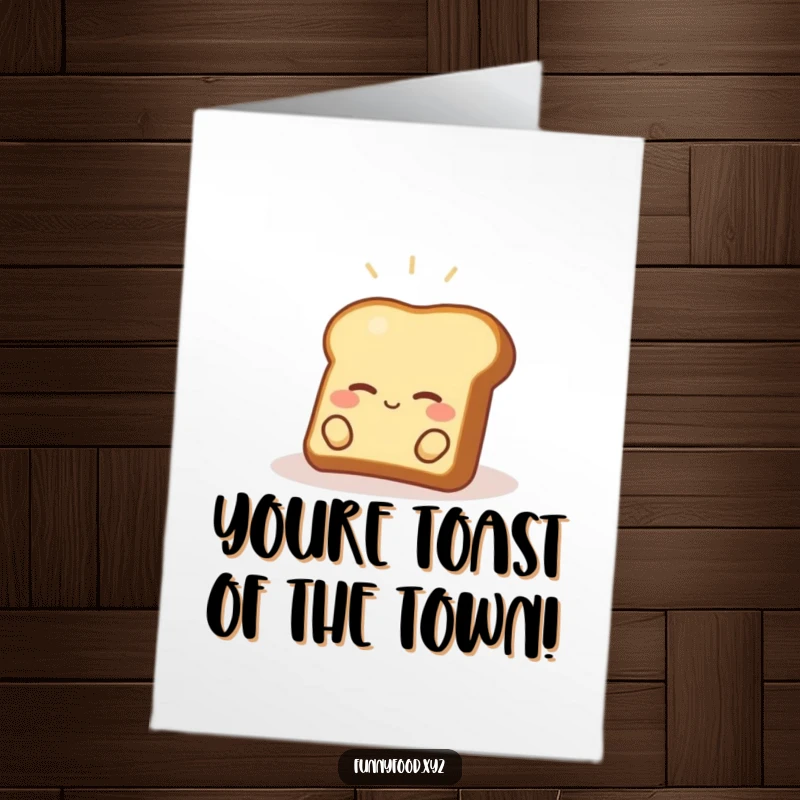 Free Printable Congratulations Card showing a relaxed piece of toast enjoying a tiny sunbeam, a funny calm way to say congrats.
