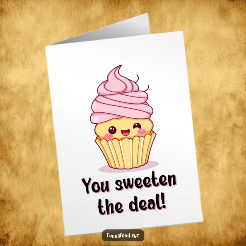 Funny Free Printable Congratulations Card: A cupcake with fluffy frosting hair joyfully spins, celebrating a success.