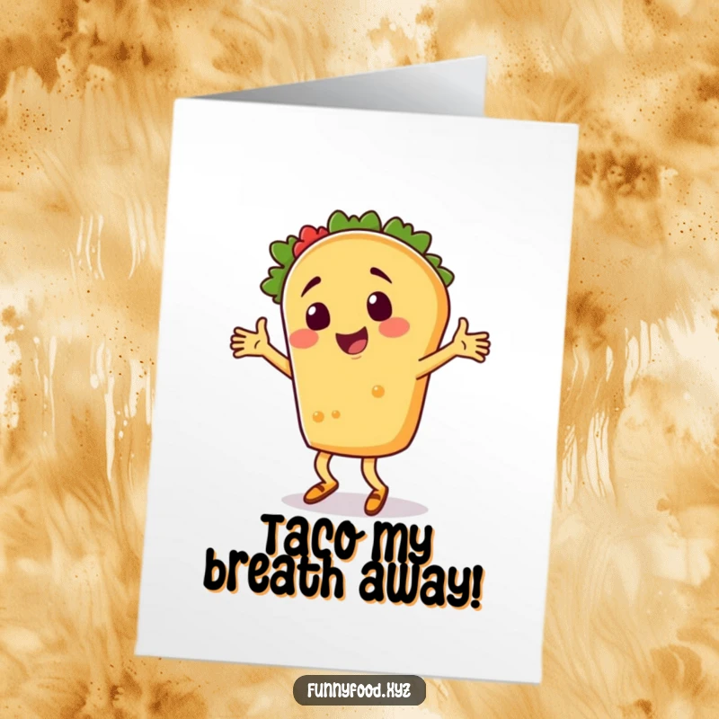 Funny Free Printable Congratulations Card: A happy taco character performs a hilarious silly dance, celebrating a great success.