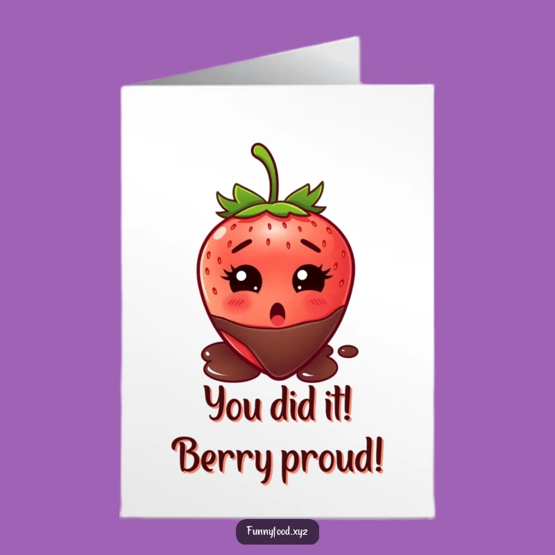 Free Printable Congrats Card: Shocked Strawberry Chocolate Dip Funny Downloadable Gift