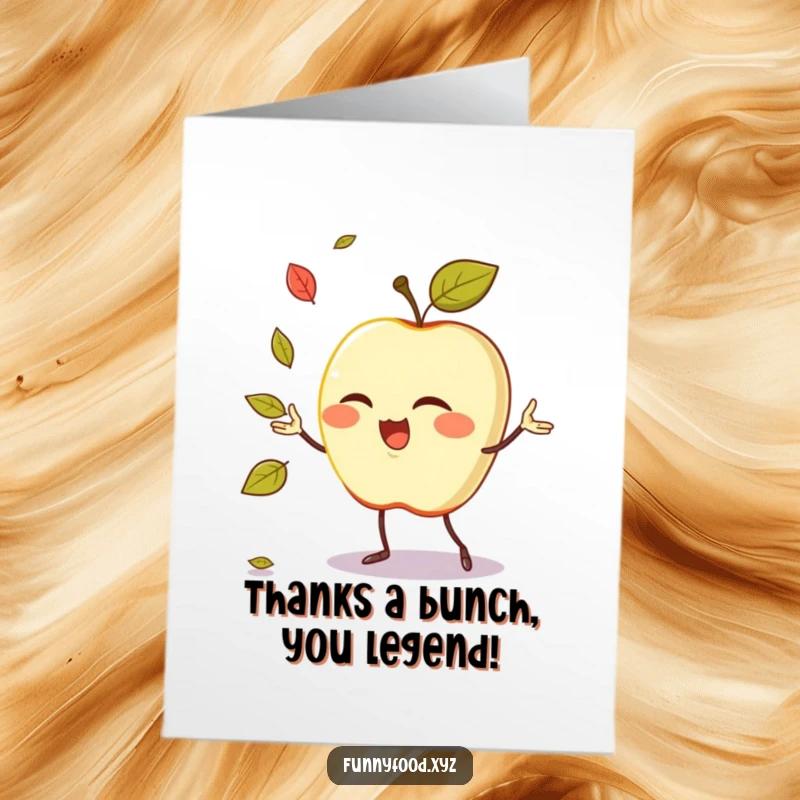 Funny Free Printable Thank You Card: Winking apple juggler, expressing thanks with a playful, comedic style.