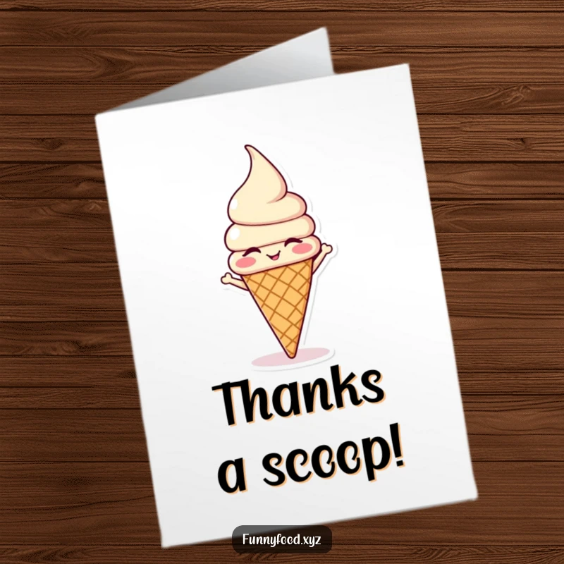 Funny Free Printable thank you card featuring a winking ice cream cone doing a headstand, expressing gratitude with flair.