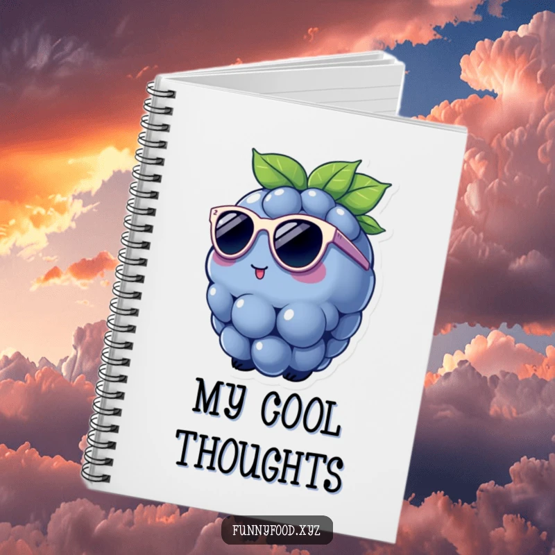 Funny Notebook cover designed with a charming blueberry wearing tiny sunglasses, ideal for stylish and humorous note-taking.
