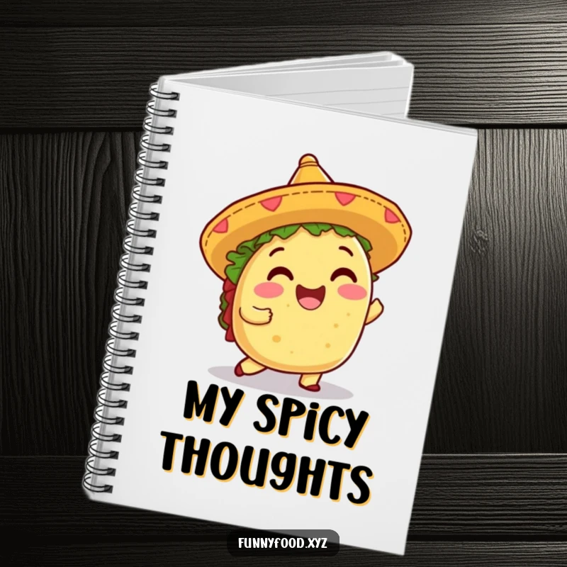 Funny notebook with a shimmying taco cover, perfect for taking notes with a splash of Mexican flair and humor.