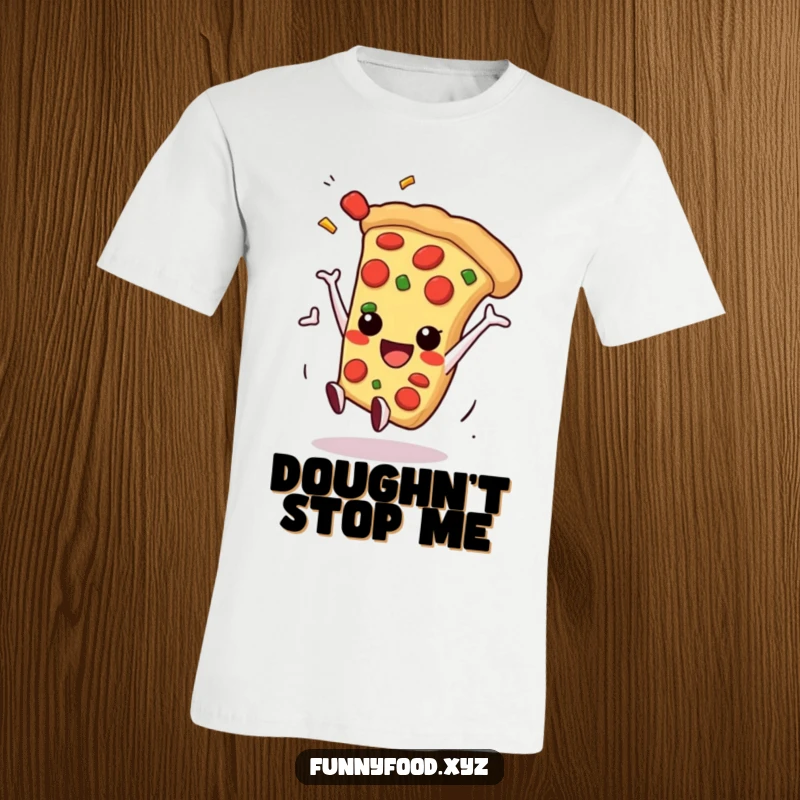 Funny anthropomorphic pizza slice performing a lively somersault with toppings scattering dramatically, full of motion and glee.