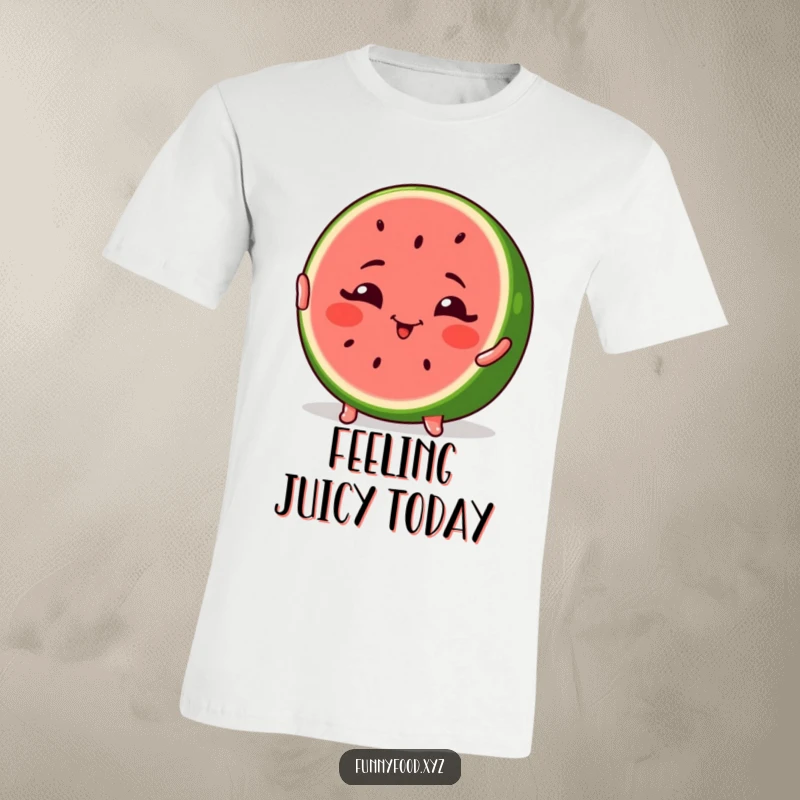 Funny Watermelon T-Shirt with a winking watermelon slice striking a sassy pose, radiating cool confidence.