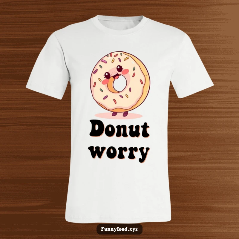 Funny t-shirt featuring a giggling donut with sprinkles, captured mid-cartwheel with excitement and a happy demeanor.