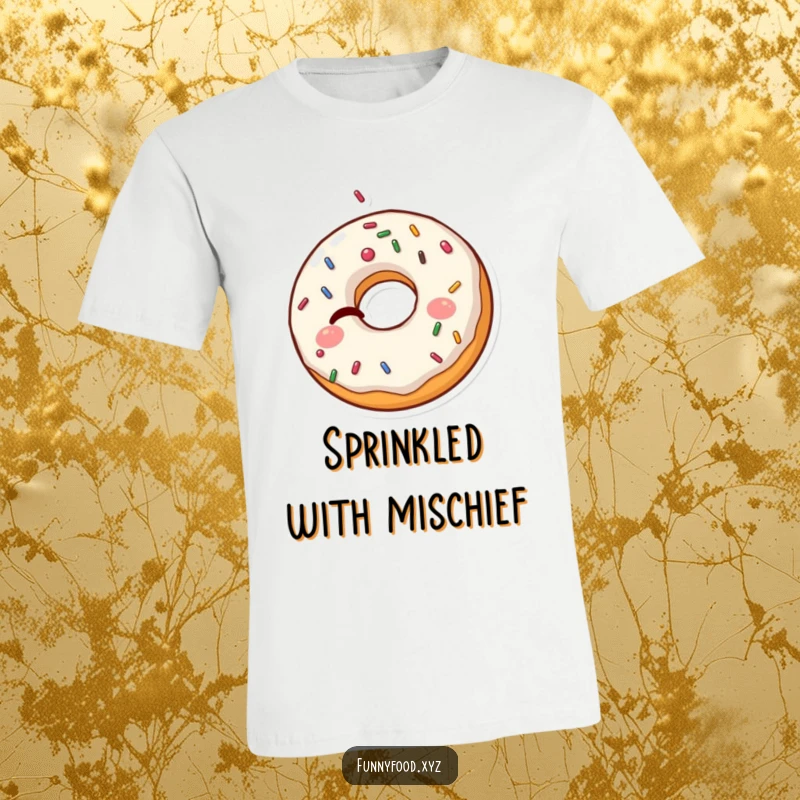 Funny Donut T-Shirt: A cheeky donut winks as sprinkles pop out, creating a funny and appetizing scene.