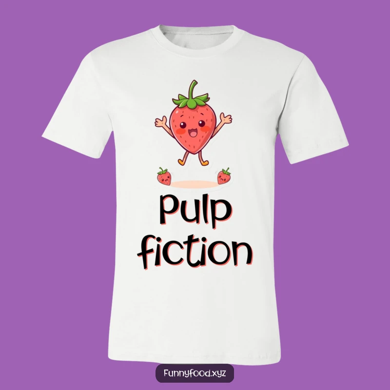 Funny Strawberry Surprise T-Shirt - Joyful Jumping Fruit Graphic Tee, Perfect Funny Gift