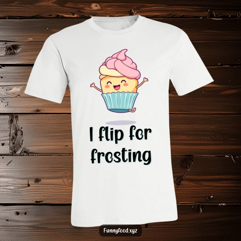 Funny Cupcake T-Shirt: A joyful cupcake with vibrant frosting executes a cartwheel, embodying fun and playfulness.