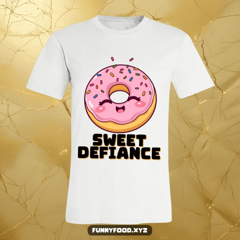 Funny winking donut graphic tee with vibrant sprinkles bursting outwards, a celebration of sweet and silly.