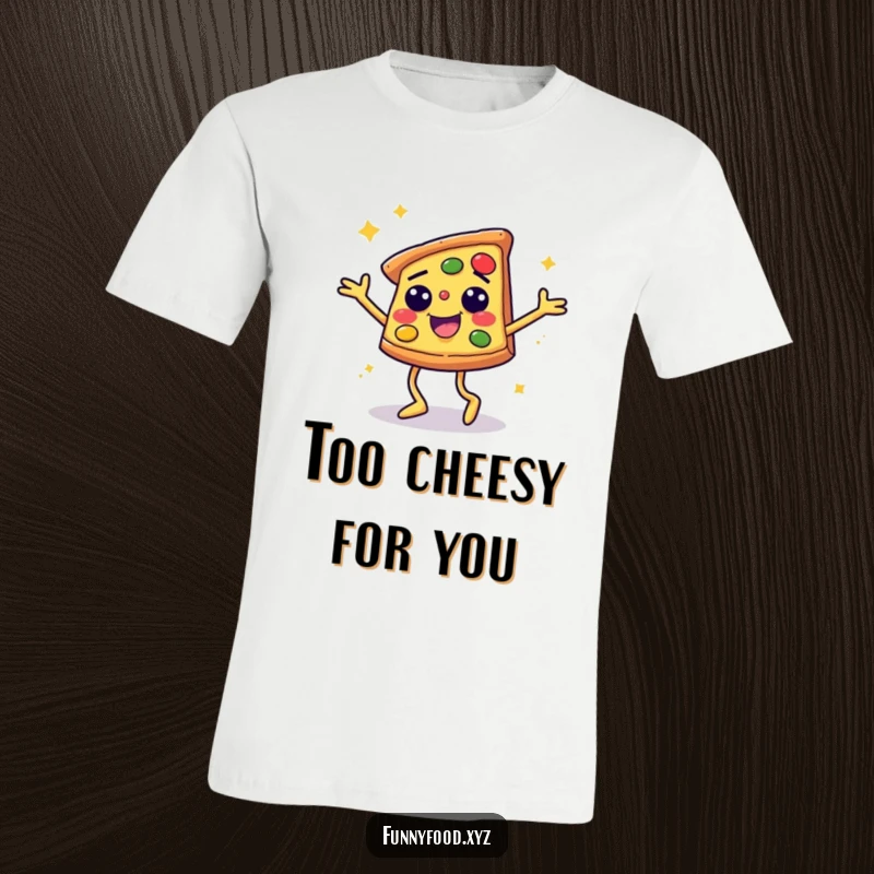 Funny t-shirt featuring a smiling pizza slice with its legs in full disco dance motion, bursting with energy and happiness.