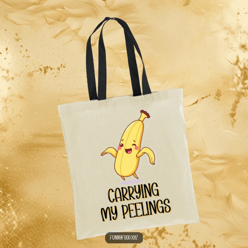 Funny groovy banana peeling tote bag, stylish and humorous accessory for daily errands.