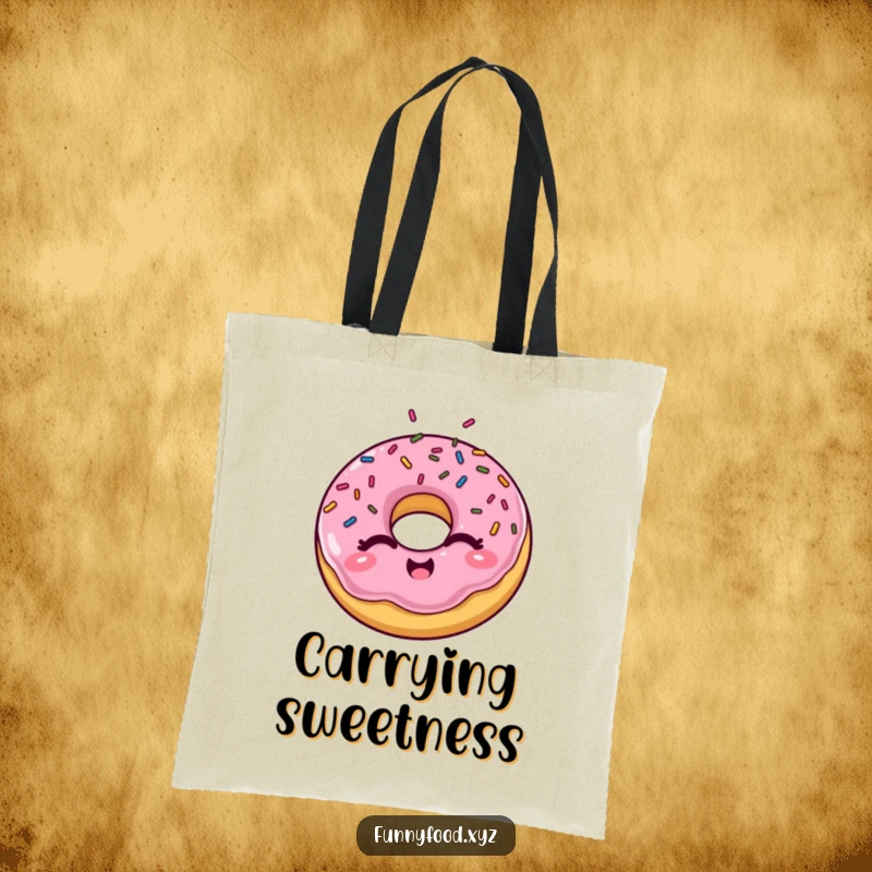 Funny winking donut tote bag, a cute and practical accessory with sprinkles bursting out, perfect for market trips.