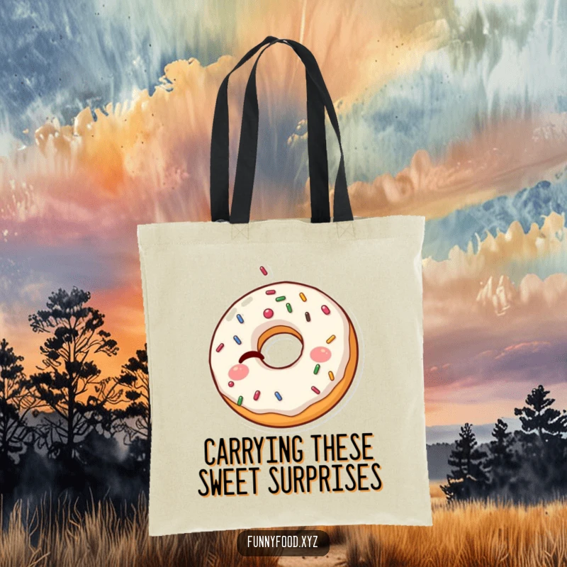 Funny Donut Tote Bag: A winking donut with bursting sprinkles makes a funny and practical tote for all your needs.