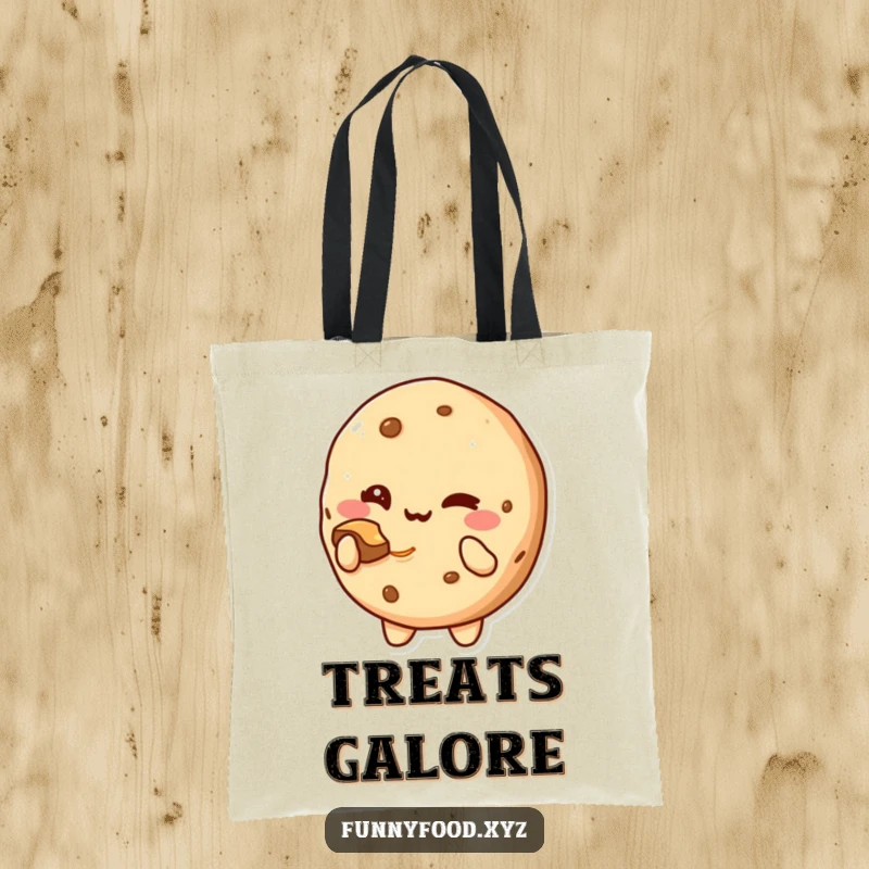 Funny Tote Bag: A cute cookie character winking and offering a bite, perfect for carrying goodies.